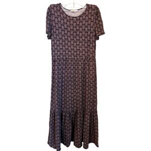 Boden Size 6 Emma Tiered Midi Dress Cotton Modal Knit Navy Paisley Short Sleeve